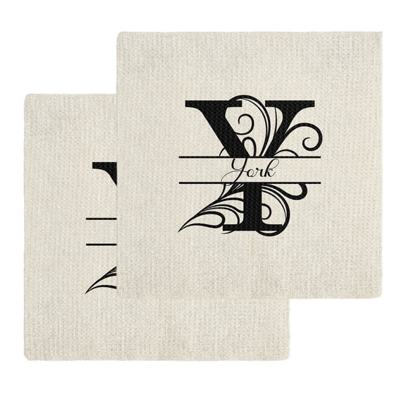 Letter Y Kitchen Dish Towels for Drying Dishes Set of 2, Monogram Words Waffle Weave Microfiber Hand Tea Bathroom Towels Quick Dry & Absorbent Towel 12x12