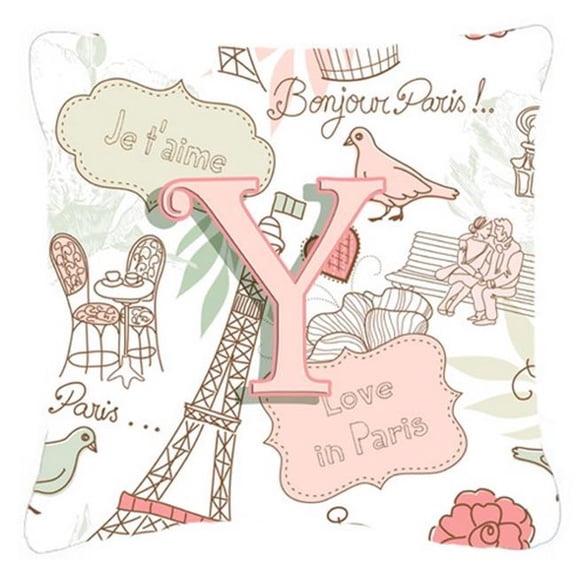 Letter Y Love In Paris Pink Canvas Fabric Decorative Pillow - Pink - 14 L x 3 W x 14 H in.