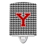 Letter Y Monogram Houndstooth Black Ceramic Night Light