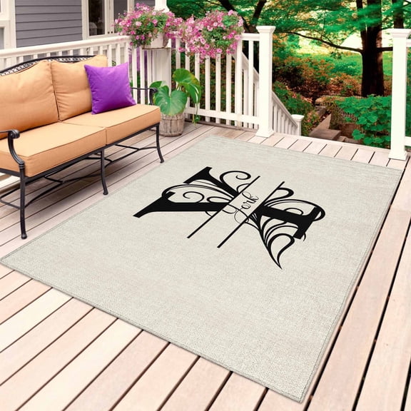 Letter Y Outdoor Rug for Patio/Deck/Porch, Non-Slip Large Area Rug 3 x 5 Ft, Monogram Words Indoor Outdoor Rugs Washable Area Rugs, Reversible Camping Rug Carpet Runner