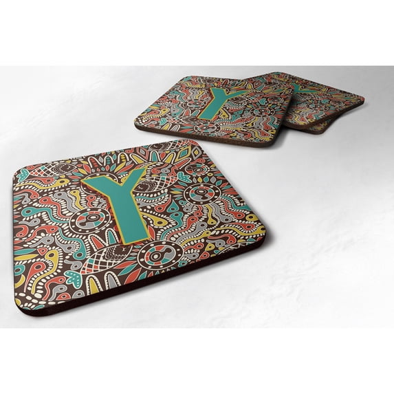 Letter Y Retro Tribal Alphabet Initial Foam Coaster Set of 4