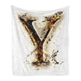 thumbnail image 1 of Letter Y Soft Flannel Fleece Blanket, Capital Y in Flames Burning Grunge Gothic Style Conceptual Model of Alphabet, Cozy Plush for Indoor and Outdoor Use, 60" x 80", Tan Black Orange, by Ambesonne, 1 of 6