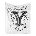 thumbnail image 1 of Letter Y Soft Flannel Fleece Throw Blanket, Calligraphy Inspired Medieval Capital Letter Alphabet European Design, Cozy Plush for Indoor and Outdoor Use, 50" x 70", Black Grey White, by Ambesonne, 1 of 6