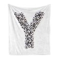 thumbnail image 1 of Letter Y Soft Flannel Fleece Throw Blanket, Y Letter in Form Monochrome Soccer Balls Graphic Design, Cozy Plush for Indoor and Outdoor Use, 50" x 60", Black and White, by Ambesonne, 1 of 5