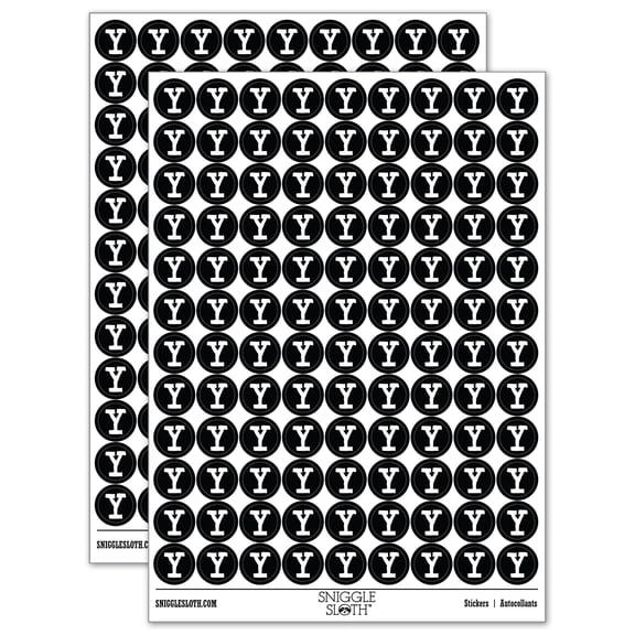 Letter Y Uppercase Cute Typewriter Font 200+ Round Stickers - Black - Gloss Finish - 0.50" Size