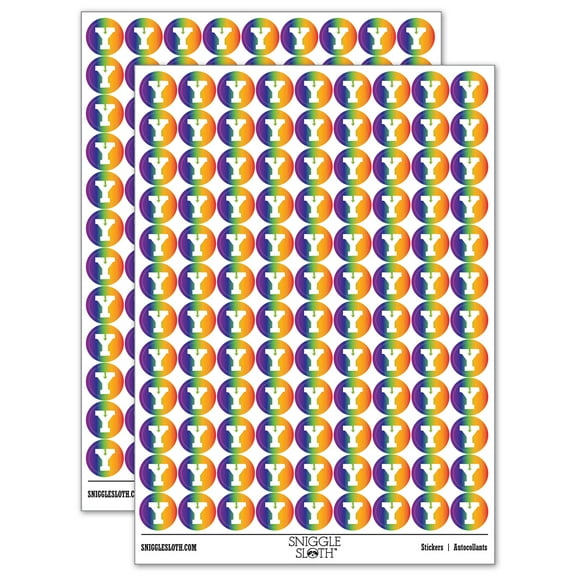 Letter Y Uppercase Fun Bold Font 200+ Round Stickers - Rainbow - Matte Finish - 0.50" Size