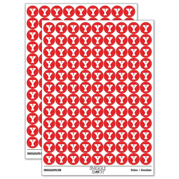 Letter Y Uppercase Fun Bold Font 200+ Round Stickers - Red - Matte Finish - 0.50" Size