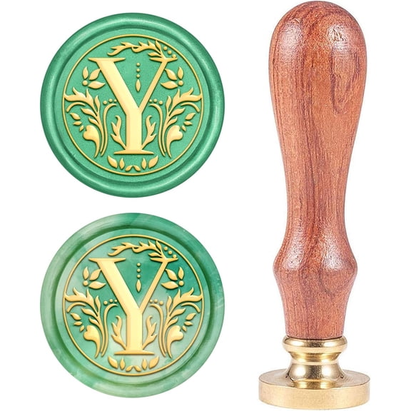 Letter Y Wax Seal Stamp Vintage Alphabet Initial Sealing Wax Stamps Retro 25mm Removable Brass Head with Wooden Handle for Wedding Invitations Party Envelope Thanksgiving Christmas for DIY
