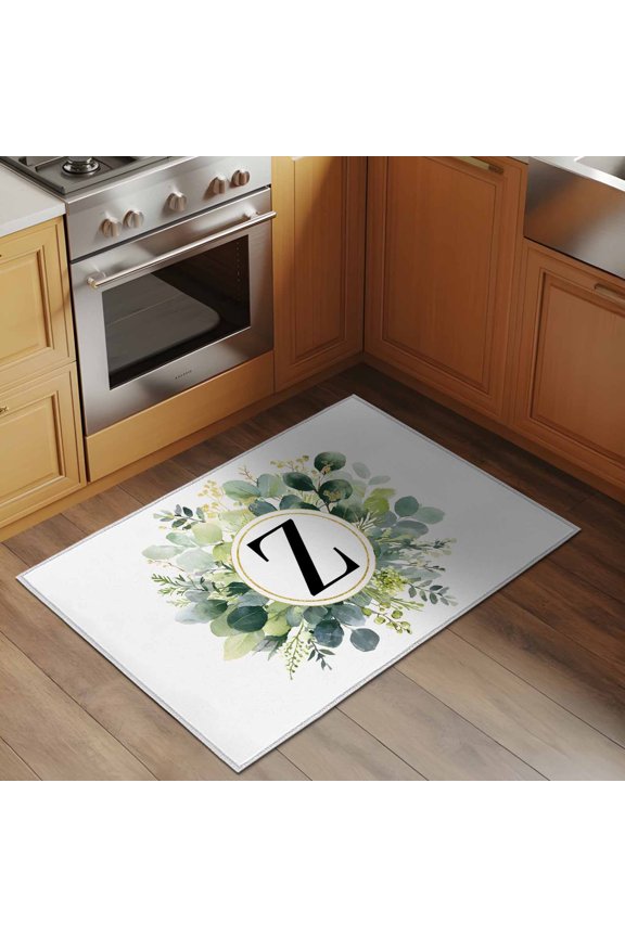 Letter Z 2x3 Rug for Entryway Front Door Kitchen Sink Area, Alphabet Green Eucalyptus Leaves Plant Simple Low Pile Washable Non Slip Rectangle Area Rug