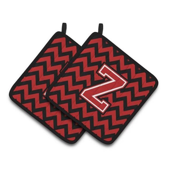 Letter Z Chevron Black & Red Pair of Pot Holders - 7.5 x 3 x 7.5 in.