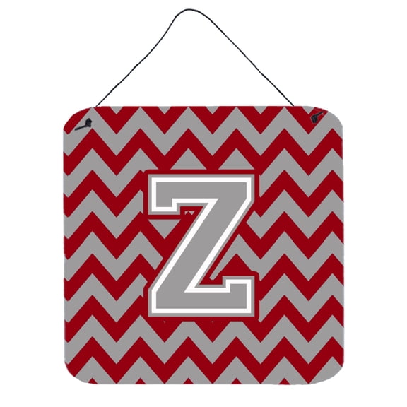 Letter Z Chevron Crimson and Grey Wall or Door Hanging Prints