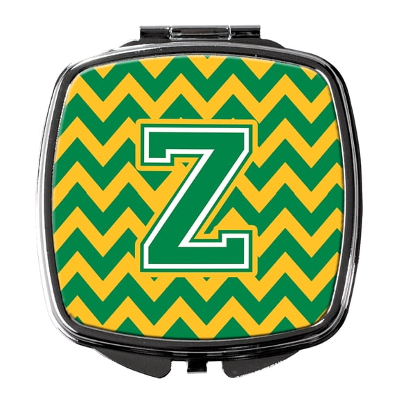 Letter Z Chevron Green and Gold Compact Mirror CJ1059-ZSCM