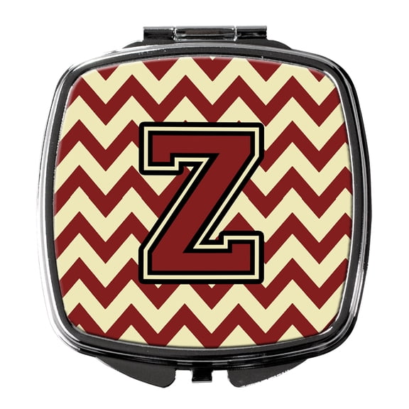 Letter Z Chevron Maroon and Gold Compact Mirror