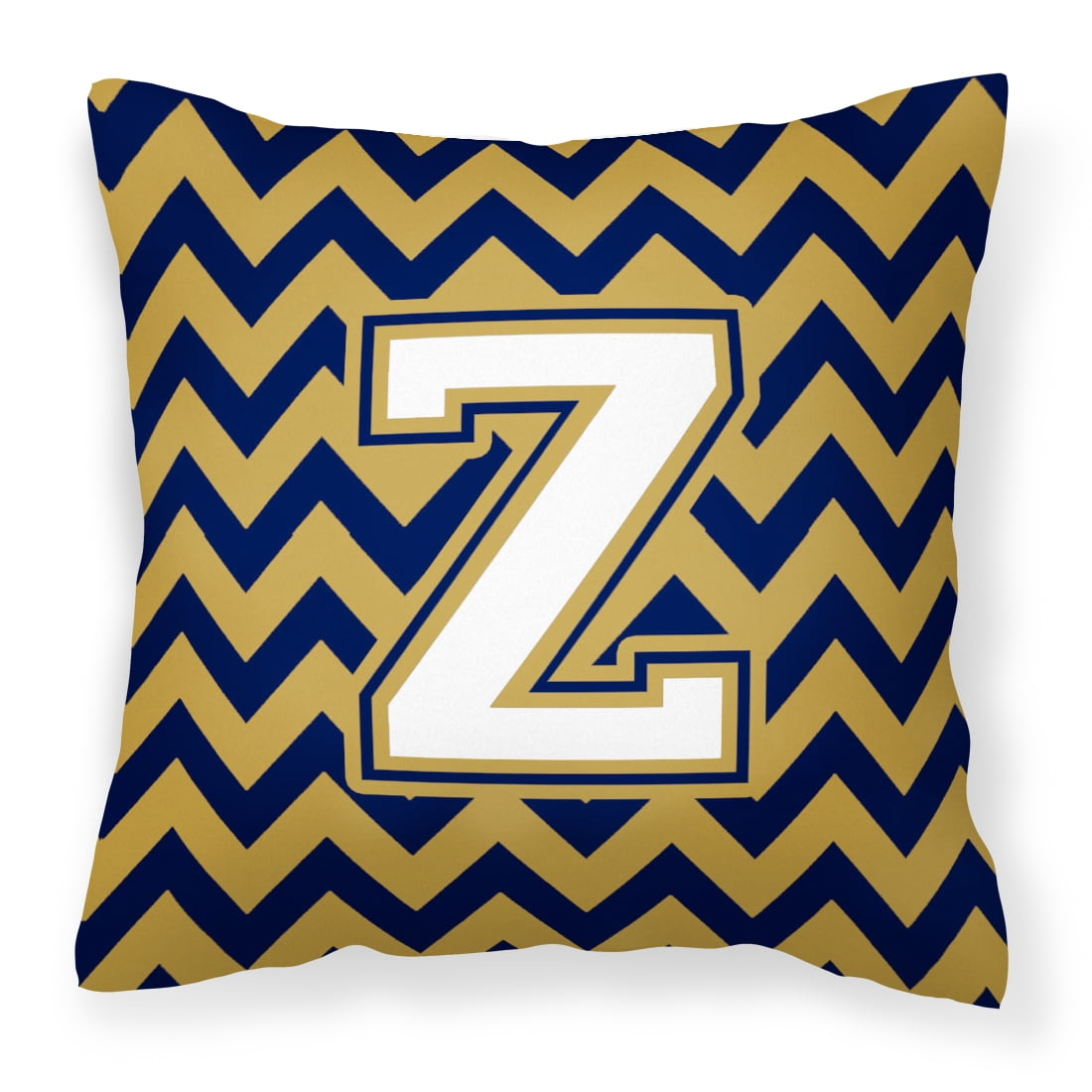 Letter Z Chevron Navy Blue and Gold Fabric Decorative Pillow