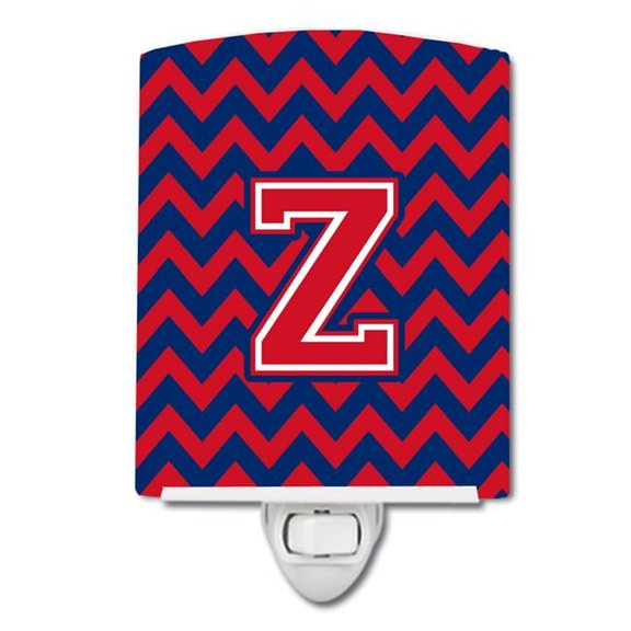 Letter Z Chevron Yale Blue & Crimson Ceramic Night Light