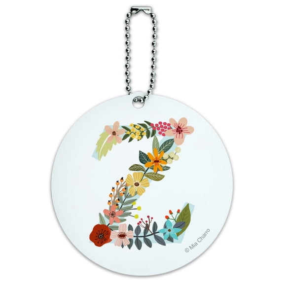 Letter Z Floral Monogram Initial Round Luggage ID Tag Card Suitcase Carry-On