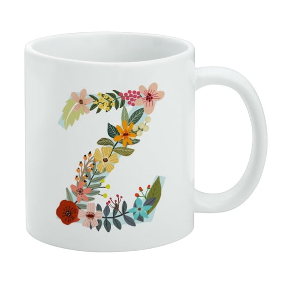Letter Z Floral Monogram Initial White Mug