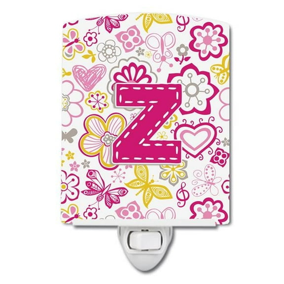 Letter Z Flowers & Butterflies Pink Ceramic Night Light