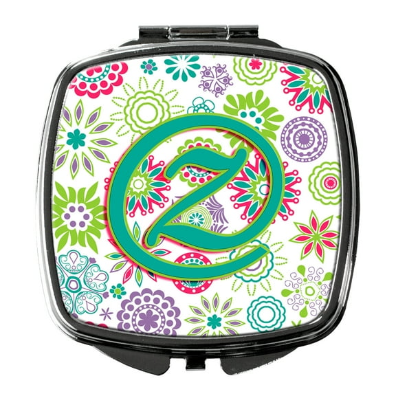 Letter Z Flowers Pink Teal Green Initial Compact Mirror CJ2011-ZSCM