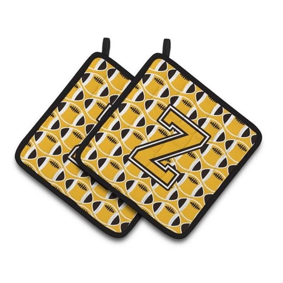 Letter Z Football Black - Old Gold & White Pair of Pot Holders - 7.5 x 3 x 7.5 in.