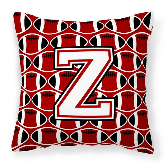 Letter Z Football Cardinal and White Fabric Decorative Pillow
