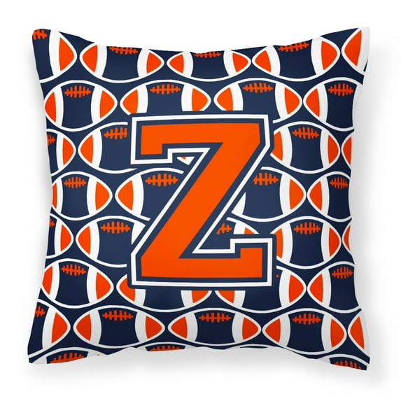 Letter Z Football Orange, Blue and white Fabric Decorative Pillow