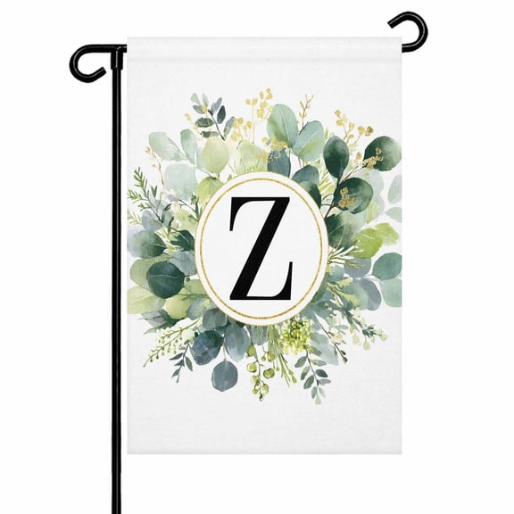 Letter Z Garden Flag 12x18 Inch Alphabet Green Eucalyptus Leaves Plant Simple Double Sided Small Decorative Garden Flags for Outside, Outdoor Yard Porch Lawn Decoration