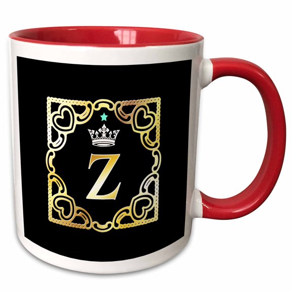 3drose, Letter Z- Image of Monogram with Crown and Blue Star- Not Metal Foil, 11oz Two-tone Red Mug