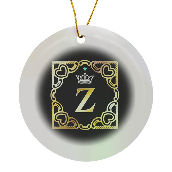 3drose, Letter Z- Image of Monogram with Crown and Blue Star- Not Metal Foil, Circle Porcelain Ornament
