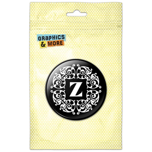 Letter Z Initial Black White Scrolls Refrigerator Button Magnet
