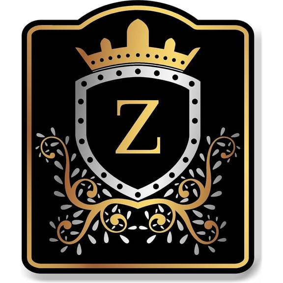 Letter Z Initial Fancy Gold Crown Black Sign 8.5x10