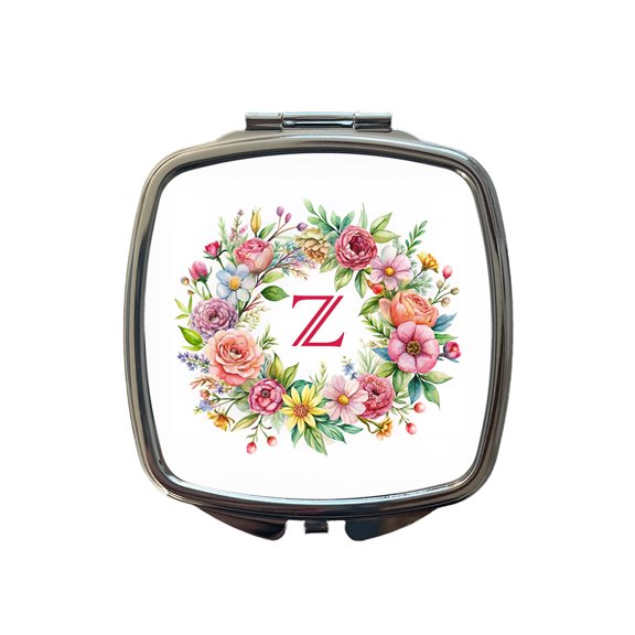 Letter Z Initial Monogram Flowers Floral Travel Makeup Handbag Purse Small Pocket Compact Mirror