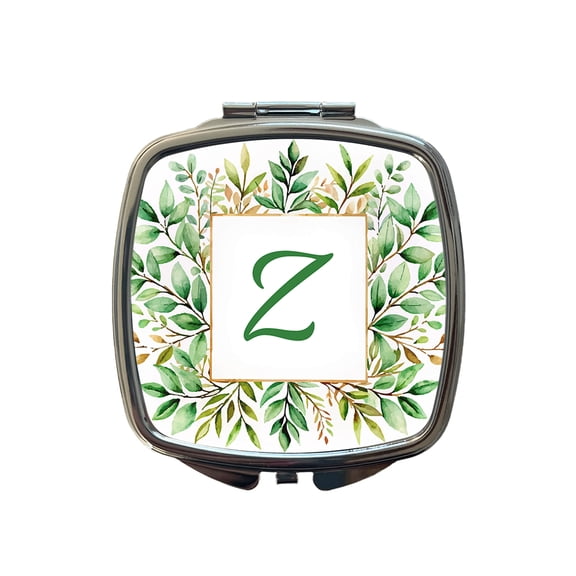 Letter Z Initial Monogram Frame Leaf Travel Makeup Handbag Purse Small Pocket Compact Mirror