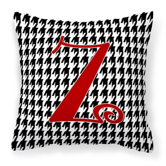 Letter Z Initial Monogram - Houndstooth Black Fabric Decorative Pillow