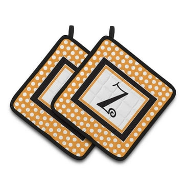 Letter Z Initial Monogram - Orange Polkadots Pair of Pot Holders