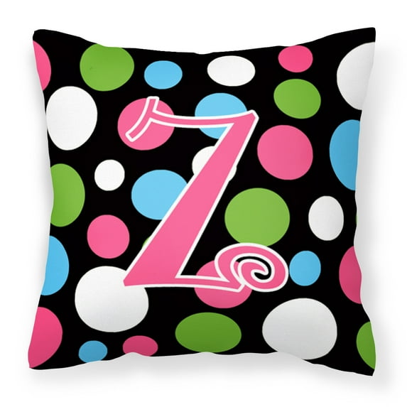 Letter Z Initial Monogram - Polkadots and Pink Fabric Decorative Pillow