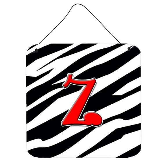 Letter Z Initial Monogram - Zebra Red Wall or Door Hanging Prints