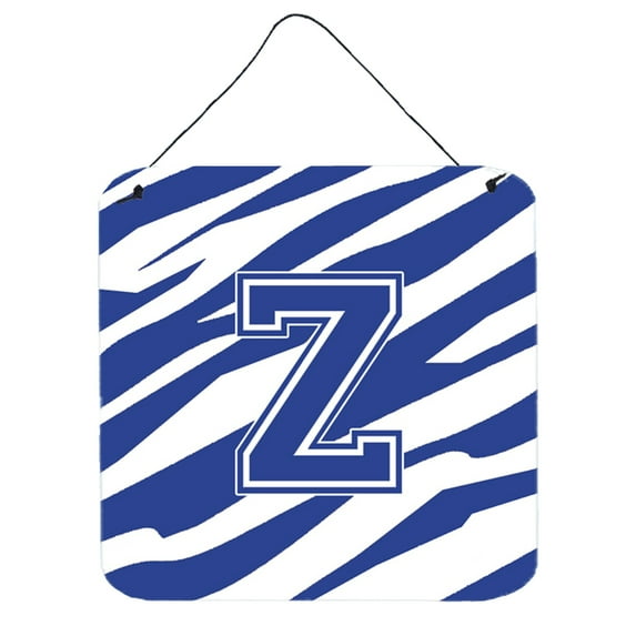 Letter Z Initial Tiger Stripe Blue and White Wall or Door Hanging Prints