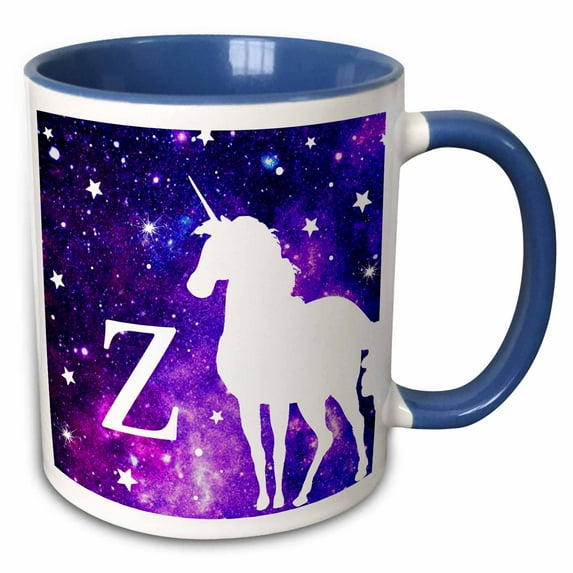 3drose, Letter Z Monogram Unicorn Purple Space Stars Personalized Initial Z, 11oz Two-tone Blue Mug