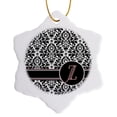 thumbnail image 1 of 3drose, Letter Z Personal Monogrammed Damask Pattern-personalized Initial, 3 inch Snowflake Porcelain Ornament, 1 of 7