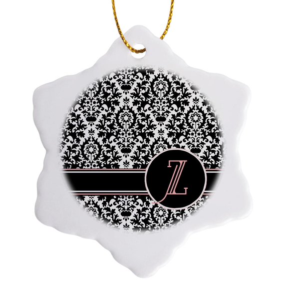 3drose, Letter Z Personal Monogrammed Damask Pattern-personalized Initial, 3 inch Snowflake Porcelain Ornament