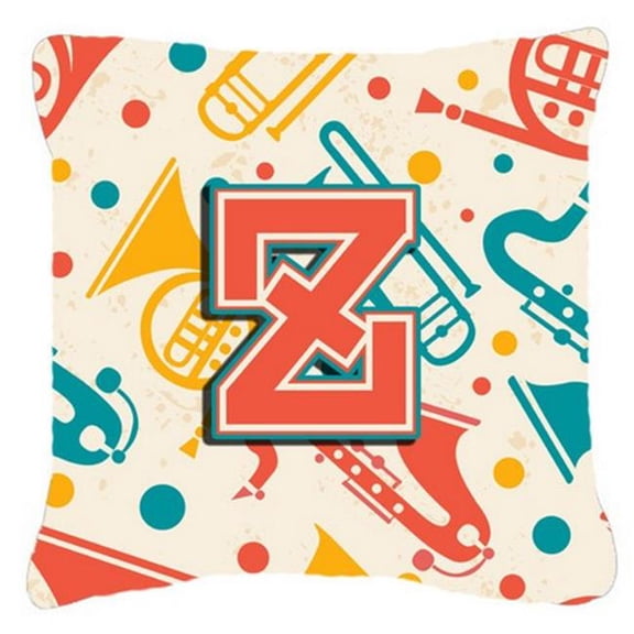 Letter Z Retro Teal Orange Musical Instruments Initial Canvas Fabric Decorative Pillow