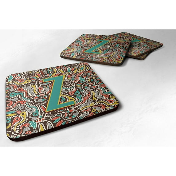 Letter Z Retro Tribal Alphabet Initial Foam Coaster Set of 4