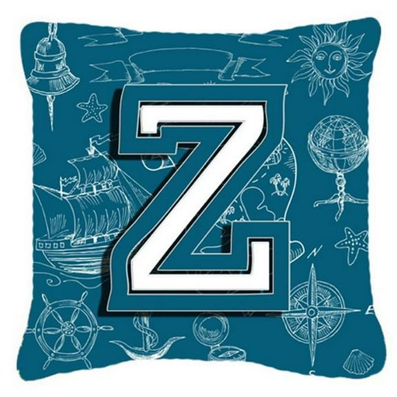 Letter Z Sea Doodles Initial Alphabet Canvas Fabric Decorative Pillow