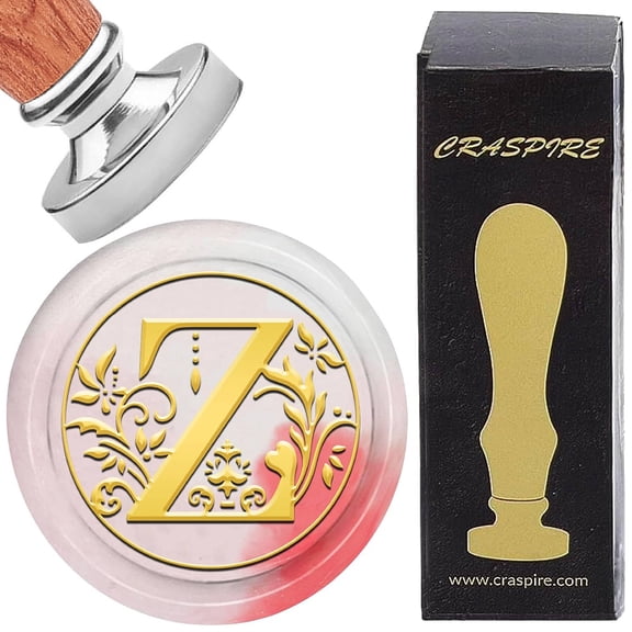 Letter Z Sealing Wax Stamp Retro Alphabet Initials Wax Seal Stamp Classic Vintage 26 Letters A-Z 25mm Removable Silver color Plated Brass Head Wood Handle for Envelope Invitation DIY