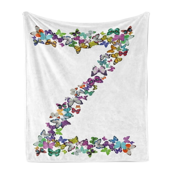 Letter Z Soft Flannel Fleece Blanket, Multicolored Animal Pattern Cool Font Nature Exotic Bugs Capital Letter Z Design, Cozy Plush for Indoor and Outdoor Use, 50" x 70", Multicolor, by Ambesonne