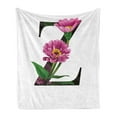 thumbnail image 1 of Letter Z Soft Flannel Fleece Blanket, Purple Zinnia Petals Stems Leaves and Letter Z Nature Inspired Alphabet, Cozy Plush for Indoor and Outdoor Use, 50" x 60", Fuchsia Green Black, by Ambesonne, 1 of 6