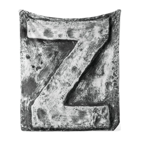 Letter Z Soft Flannel Fleece Throw Blanket, Capital Z Letter Name Identity Initials VIP Rusty Tone Effects Aged Look Print, Cozy Plush for Indoor and Outdoor Use, 70" x 90", Black Grey, by Ambesonne