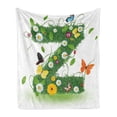 thumbnail image 1 of Letter Z Soft Flannel Fleece Throw Blanket, Fresh Summer Garden Flower Bed and Butterflies Colorful Wings Leaves, Cozy Plush for Indoor and Outdoor Use, 50" x 60", Green Multicolor, by Ambesonne, 1 of 5