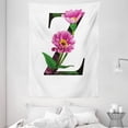 thumbnail image 1 of Letter Z Tapestry, Purple Zinnia Petals Stems Leaves and Letter Z Nature Inspired Alphabet, Wall Hanging for Bedroom Living Room Dorm Decor, 60W X 80L Inches, Fuchsia Green Black, by Ambesonne, 1 of 2